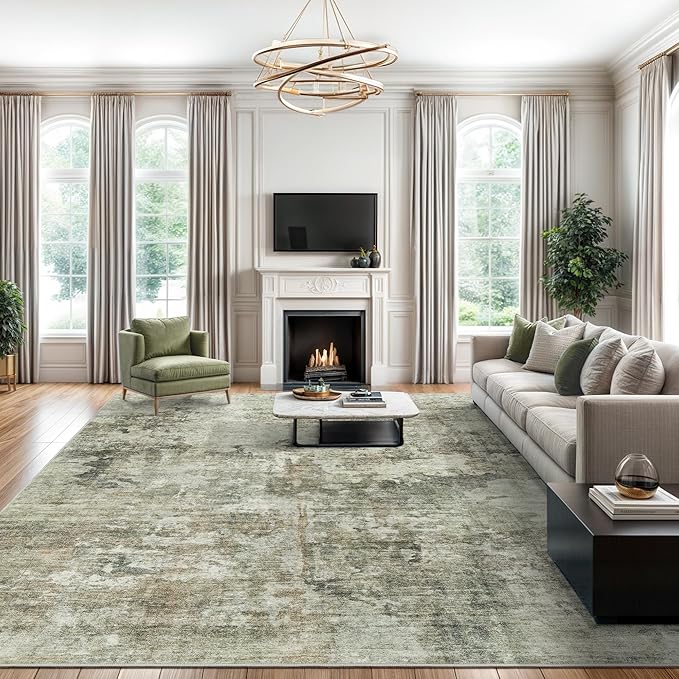 Soalmost Abstract Rug 8x10 Large Living Room Area Rugs Washable Green Black | by Soalmost