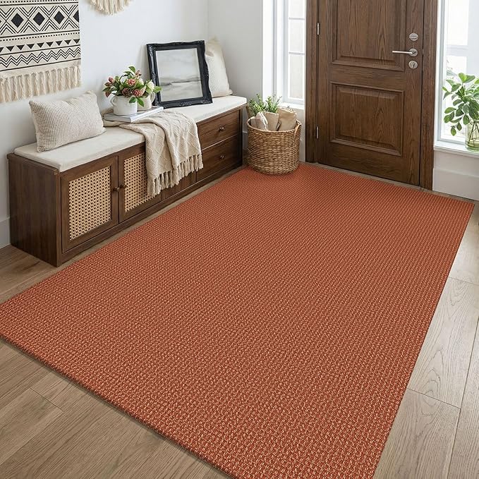 KOZYFLY Orange Washable 4x5 Entry Woven Area Rug, Braided Throw Rugs by KOZYFLY