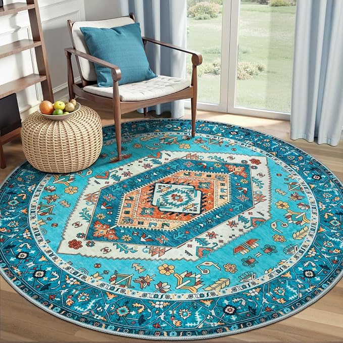 SERISSA 4ft Washable Non Slip Round Boho Area Rug by SERISSAHomeDecorCollection