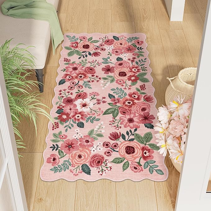 DUKINO 2x4 Rug for Entryway, Floral Washable Kitchen Rugs Non Slip, Low Pile by DUKINO