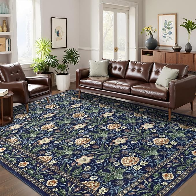 GarveeHome Washable Area Rug 6x9, Soft Vintage Floral Bedroom Rug Non Slip Low - Image 8