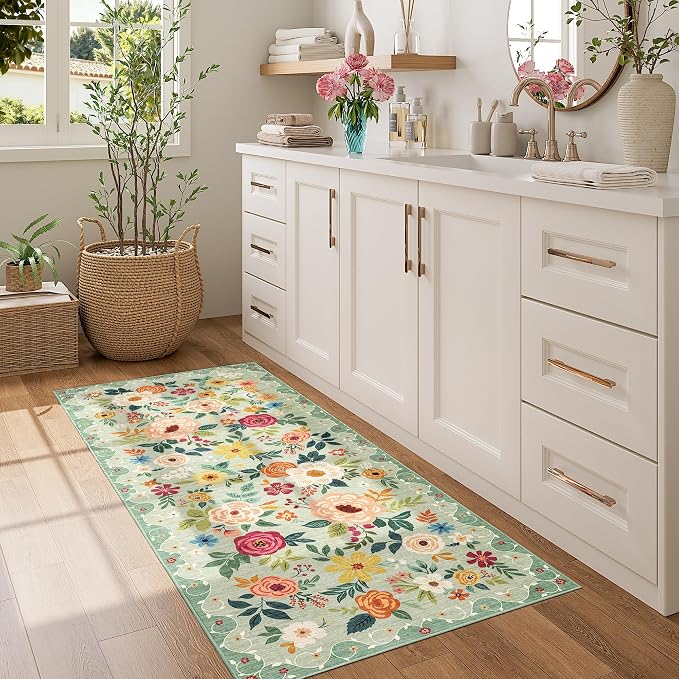 DUKINO 2x5 Runner Rug, Floral Washable Rug - Image 3