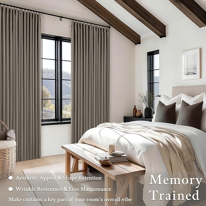 Dark Flax 100 Inch Blackout Pinch Pleated Curtains 2 Panel Set, Taupe | Thick - Image 4