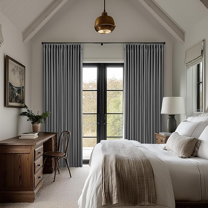 Dark Grey Pleated Thick Linen Blackout Curtains 105 Inches Long - Image 7