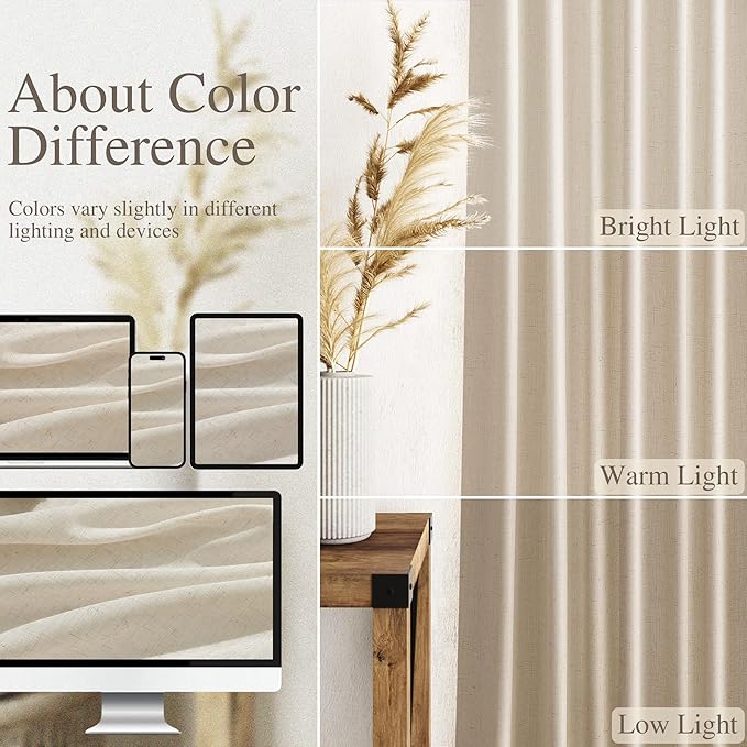 Birch Beige Linen Curtains for Living Room 98 Inches Long Light Filtering Semi - Image 3