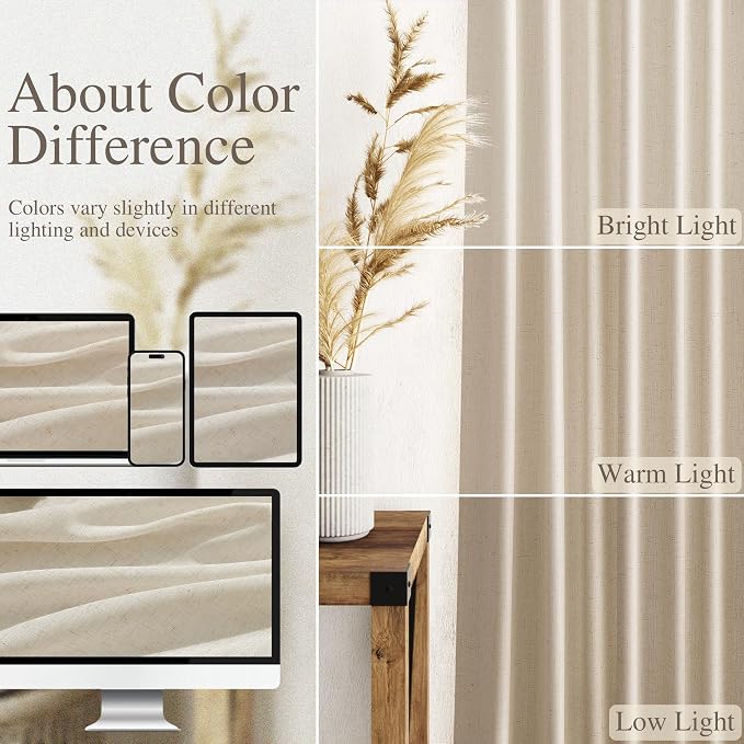 Extra Long 120 Inch Curtains for Living Room Birch Beige Linen Light Filtering - Image 3