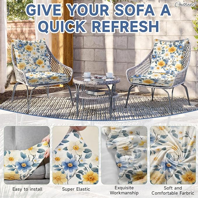 CALBODE 12 Pcs Stretch Outdoor Seat Cushion Covers, Spring Bloom | Washable - Image 4