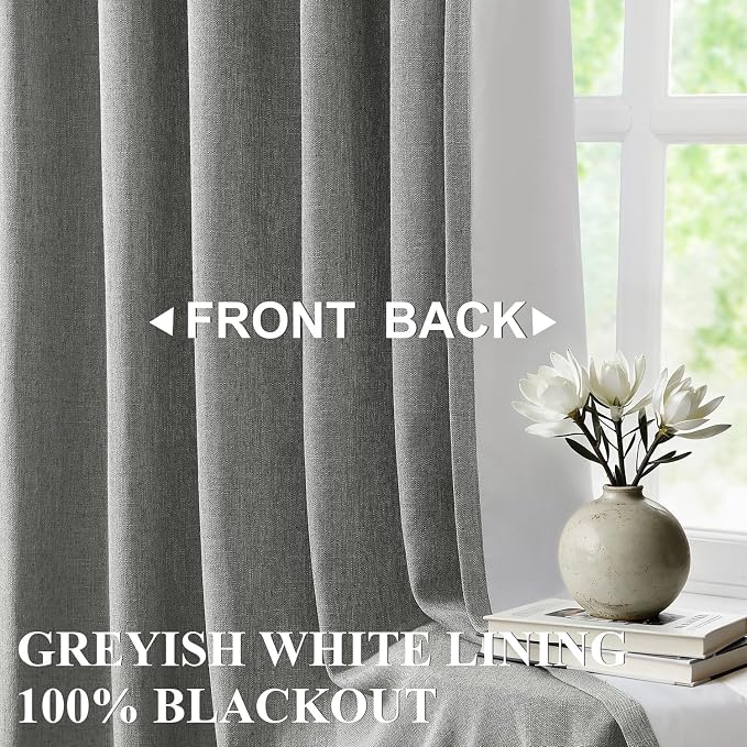 Vision Home Pinch Pleated Dark Grey Blackout Curtains 90 inch Linen Blended - Image 2