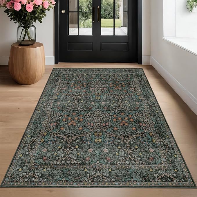 Dark Green Floral Living Room Rug 5x7 Area Rug - Image 3