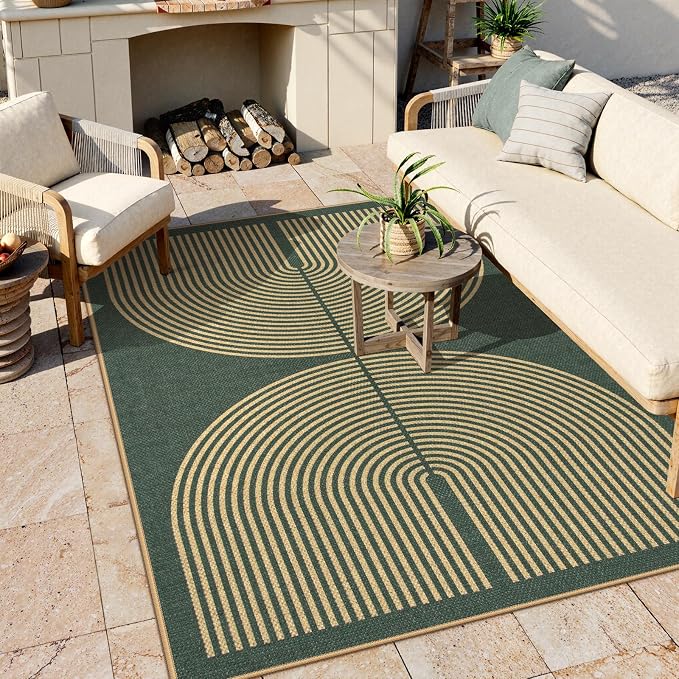Lahome Rainbow Easy Jute Dark Green Rug, 5x7 Mid Century Modern Rug | Rugs by Lahome
