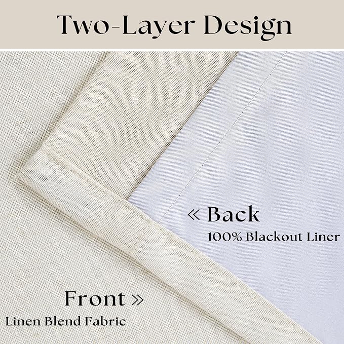 90 Inch Pinch Pleated Linen 100% Blackout Curtains Extra Wide Natural 60x90 | - Image 3
