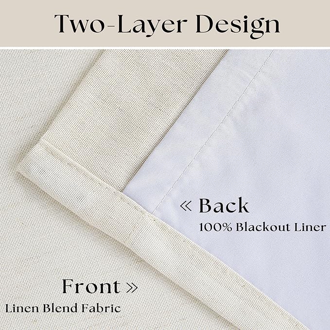 Natural Pinch Pleated Linen Blackout Curtains 84 Inch Length 2 Panels Set | - Image 4