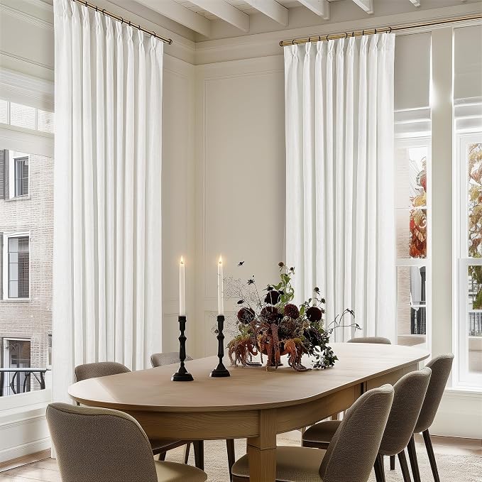 Beige White Pinch Pleated Semi Sheer Linen Curtain 1 Panel 60x108 | Memory - Image 6