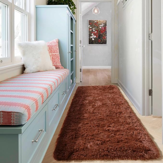 Brown Runner Rugs for Bedroom Living Room, Fluffy 2x6 Hallway Soft Area Rug | - Image 6
