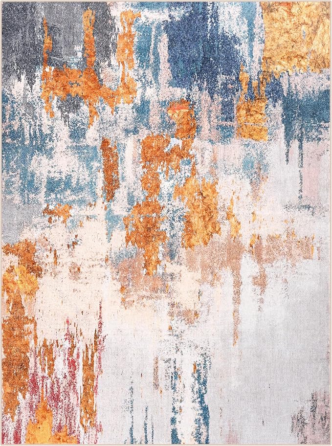 Entrance Rugs Indoor 2x3 Orange Blue Entry Rug Washable Abstract Small Area Rug - Image 7