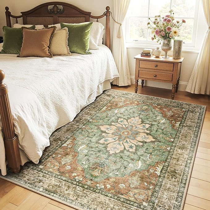 RELEANY Washable Area Rug, Brick/Brown/Green | Non-Slip, Water Repellent - Image 3