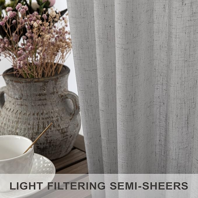 Grey Curtains 38 Inch Wide for Bedroom 2 Panels Rod Pocket Back Tab Loops Semi - Image 9