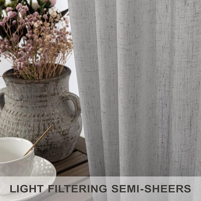 Grey Curtains 38 Inch Width for Kitchen Windows 2 Panels Back Tab Rod Pocket - Image 4