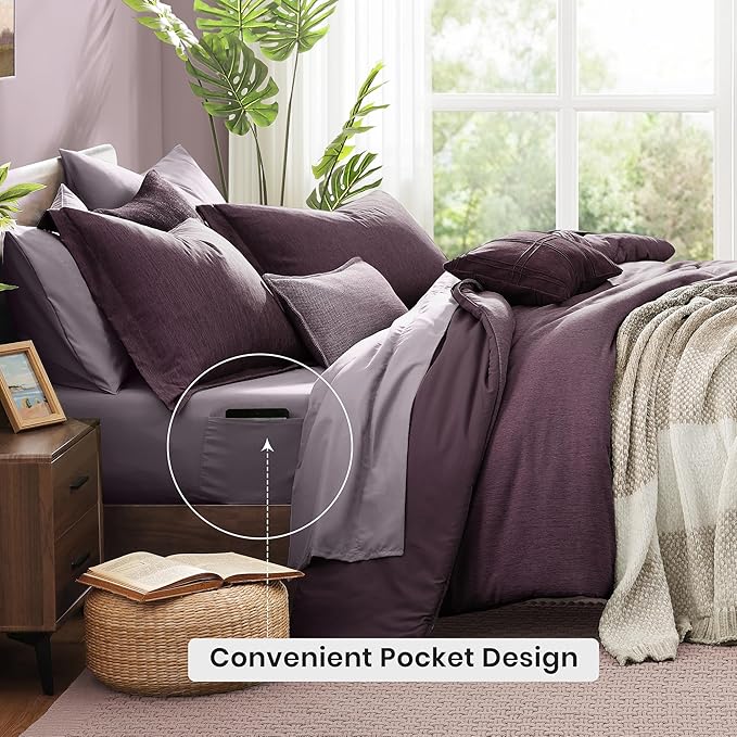 Monbix Full Size Comforter Set, Italian Plum Bedding Comforter for Full Size Bed Set Reversible, Bedding Sets Full 7 Pieces, Cationic Dyeing Bed in a Bag with Comforter, Sheets, Pillowcases & Shams