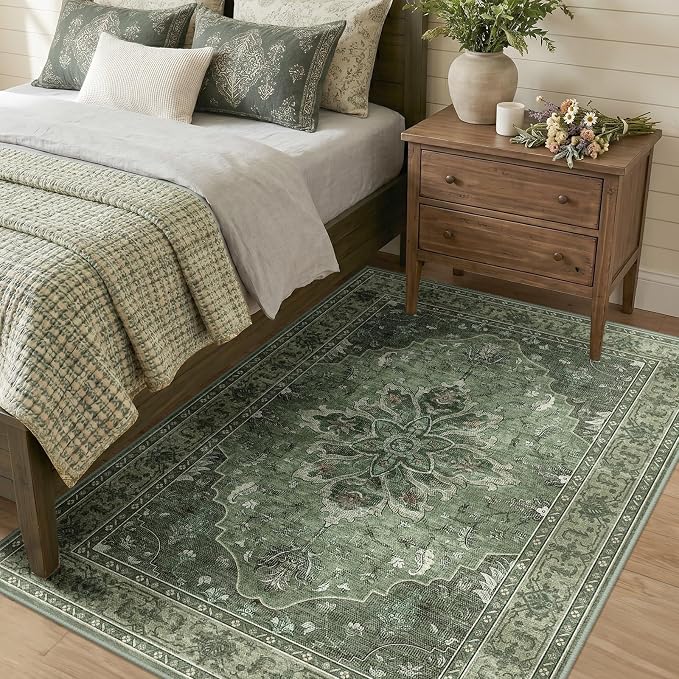 RELEANY Washable Area Rug, Water Repellent, Pet Friendly, Vintage Floral Boho - Image 2