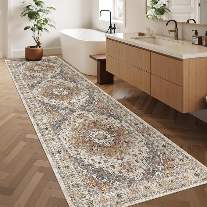 Madane Hallway Runner Rug 2'6''x10' Kitchen Runners Vintage, Turmeric/Grey | - Image 4