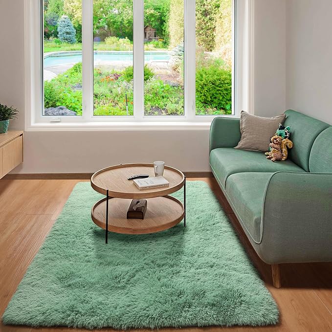 Sage Green 3x5 Rugs for Bedroom, Fluffy Bedside Area Rug, Soft Plush Shaggy - Image 5