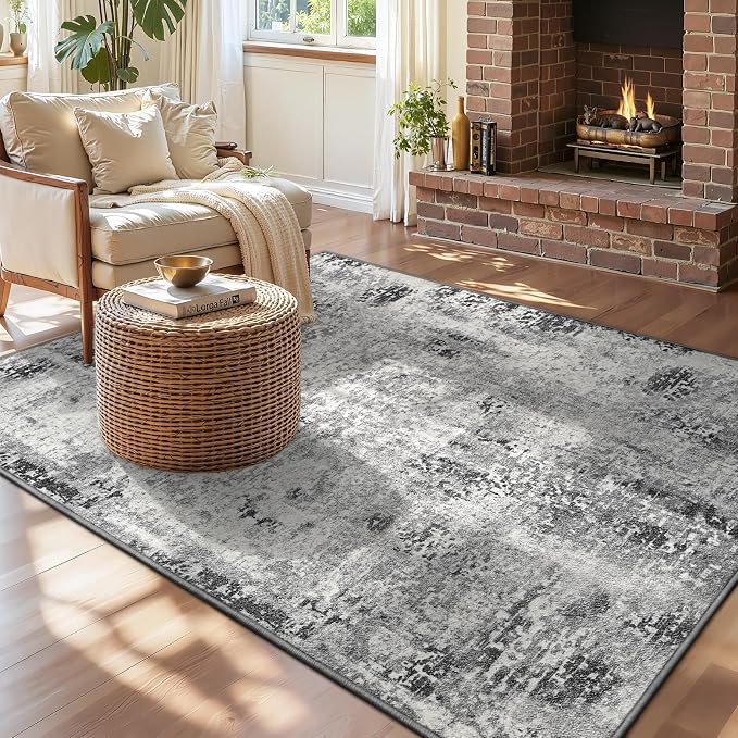 Entryway Rug 3x6 Grey Bedroom Area Rug Washable Non Slip Abstract Boho Rugs - Image 2