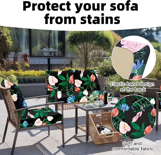 8Pcs Outdoor Cushion Covers, Elastic Patio Cushion Covers | Washable, - Image 3