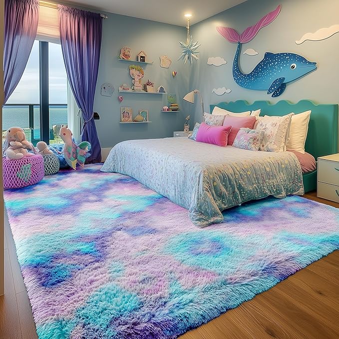 Kawaii Vibrant Rugs for Girls Bedroom, Pastel 5x8 Rainbow Purple Area Rugs | - Image 4