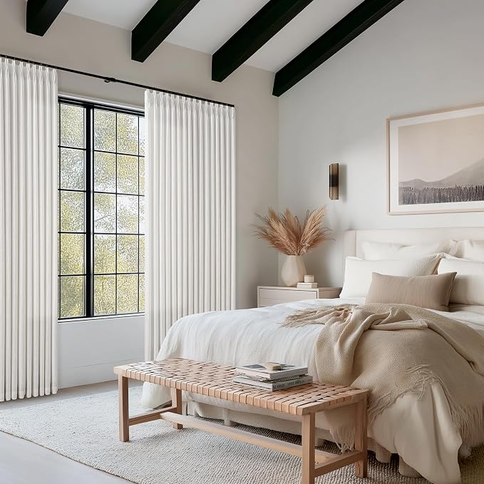 Semi Sheer Off White Pinch Pleat Linen Blend Curtains 112 Inches Long 50W | - Image 7