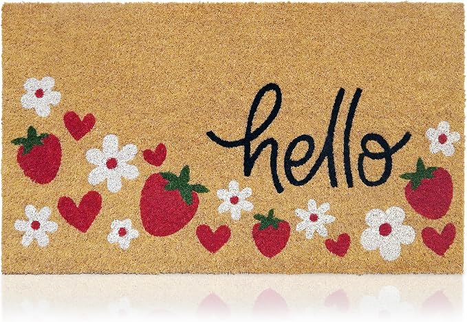 Coir Welcome Mat, Strawberries, 17 x 29 in | 100% Natural Coir, Anti-Shedding by AmaruDoorMats