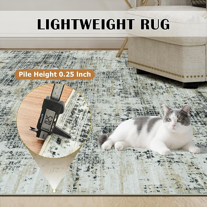 8x10 Washable Area Rug for Living Room Bedroom: Non-Slip Modern Black Gray | - Image 6