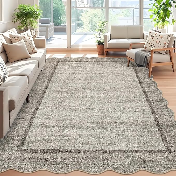 GarveeHome Scalloped Washable Area Rug 4x6 Small Entryway Rug Non Slip | Brown - Image 2