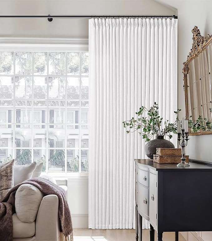 Snow White Pinch Pleat Semi Sheer Linen Curtains W70xL102 1 Panel | Light - Image 9