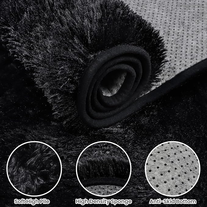 9x12 Fluffy Shag Area Rugs for Living Room Bedroom: Soft Plush Carpet Black | - Image 6