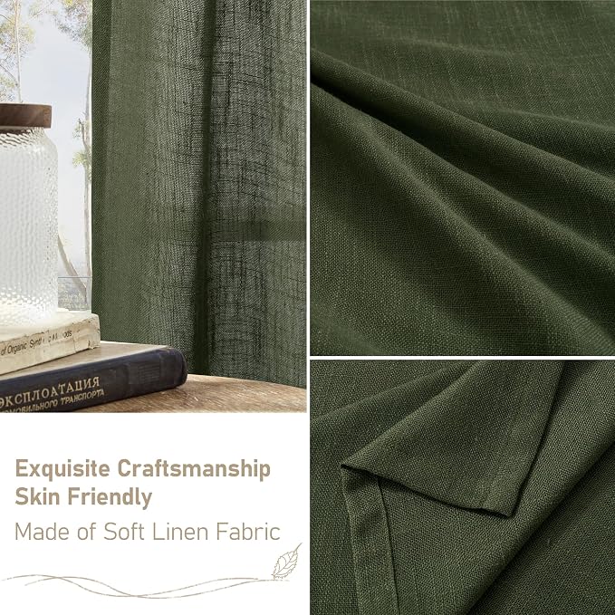Olive Green Linen Sheer Curtains 96 Inches Long - Image 6