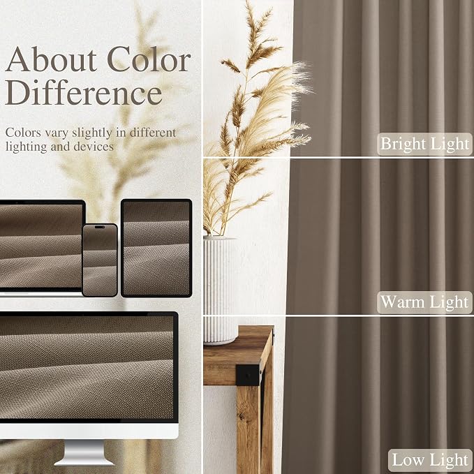 Dark Taupe Linen Sheer Curtains 54 Inch Length 2 Panel Set Back Tab Rod Pocket - Image 4