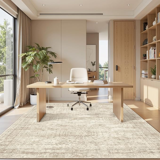Soalmost 7x9 Area Rug for Living Room Washable Rugs Non-Slip Beige | Low-Pile - Image 2