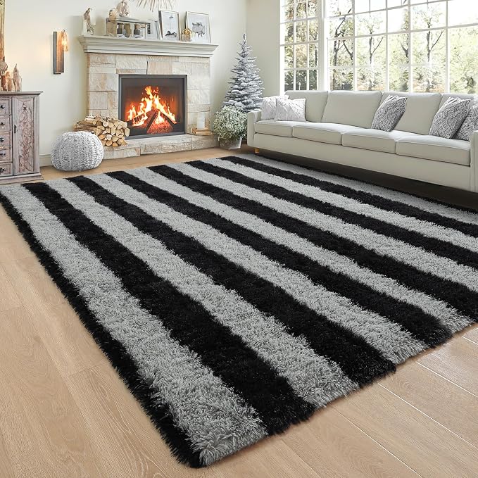 6x9 Large Black and Grey Fluffy Area Rug Non-Slip - Image 8