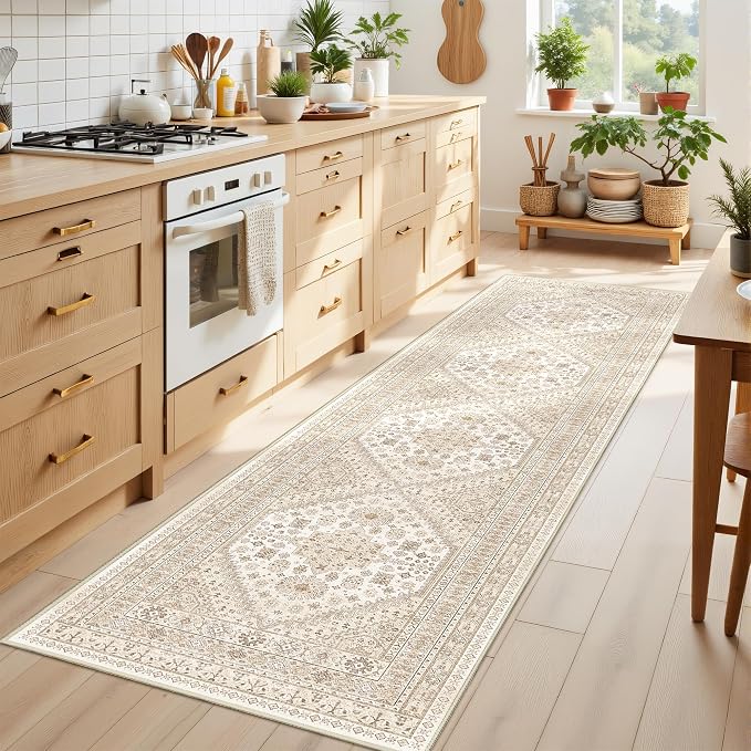 Runner Rug 2x8 Runners for Hallways Washable Rugs, Cream/Beige | Vintage - Image 3