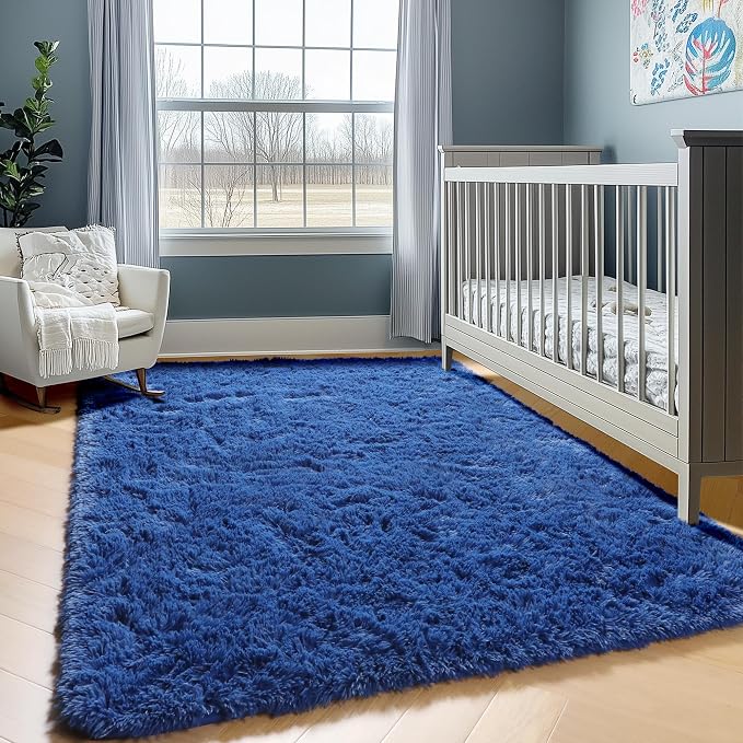 Navy Blue Area Rugs for Living Room Bedroom, 5x8 Fluffy Bedside Rug, Soft Plush - Image 6