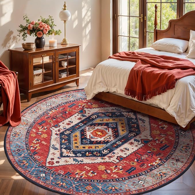 SERISSA 8ft Washable Non Slip Round Boho Area Rug - Image 7