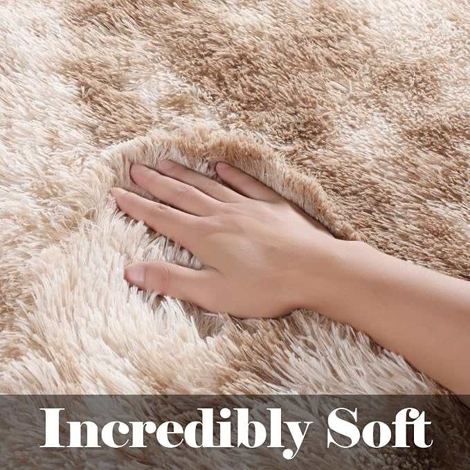 Area Rugs for Bedroom Living Room, Fluffy Tie-Dye Beige 4x6 Indoor Bedside - Image 2