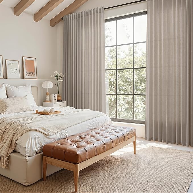Ecru Linen Curtains for Living Room 98 Inches Long Light Filtering Semi Sheer - Image 5