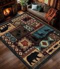 Rustic Cabin Rugs for Living Room 9x12, Wildlife Bear & Deer Area Rug, Washable by YIHOUSE