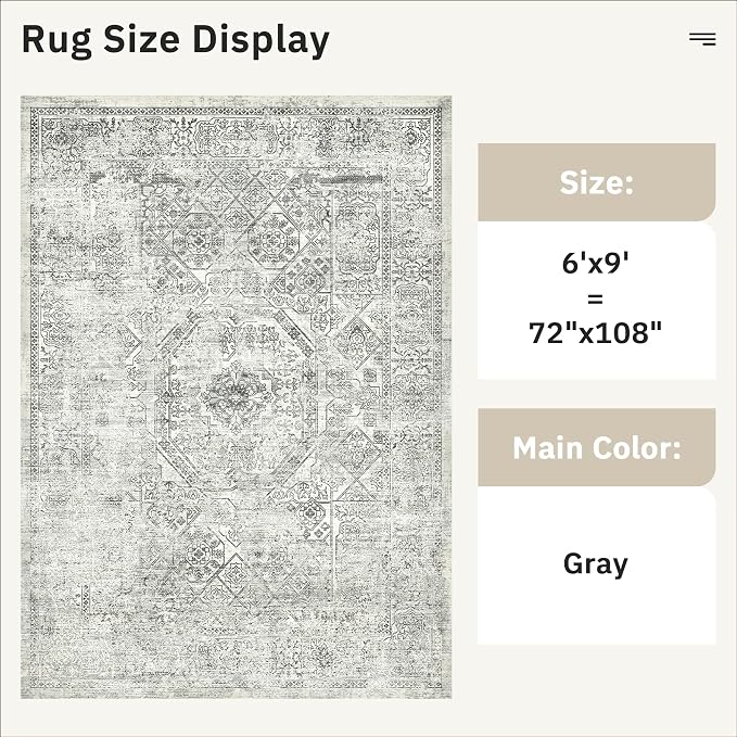 Soalmost 6x9 Area Rug for Living Room Washable Non-Slip Rugs Light Gray | - Image 3