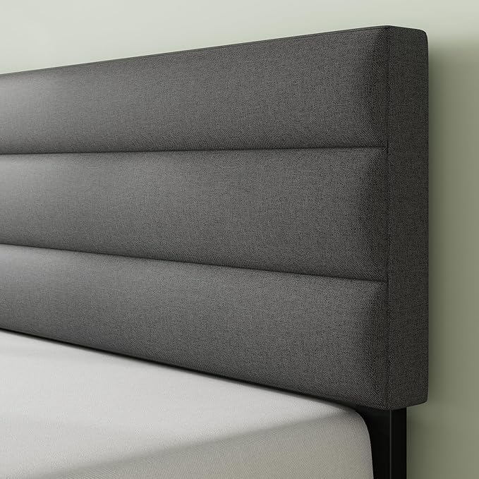 ZINUS King Piper Upholstered Platform Bed with Horizontal Paneled Headboard, Wooden Slat Support, No Box Spring Needed, Easy Assembly, Eco Friendly Packaging, Dark Grey