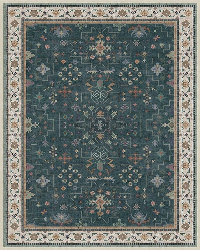 Dark Green Vintage 8x10 Washable Rugs - Image 2