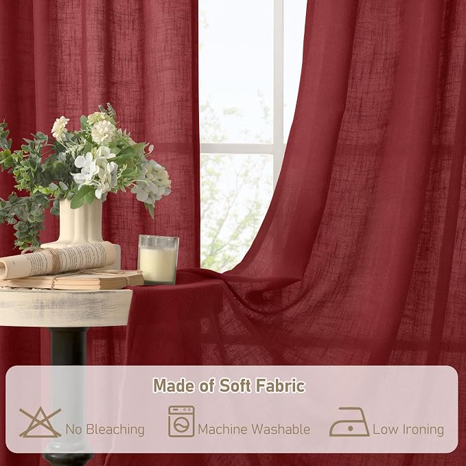 Burgundy Red Linen Curtains 90 Inch - Image 8