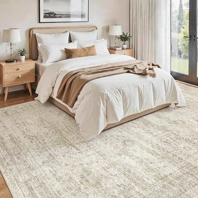 Soalmost Washable Area Rug 8x12 Large Soft Beige Rugs - Image 3